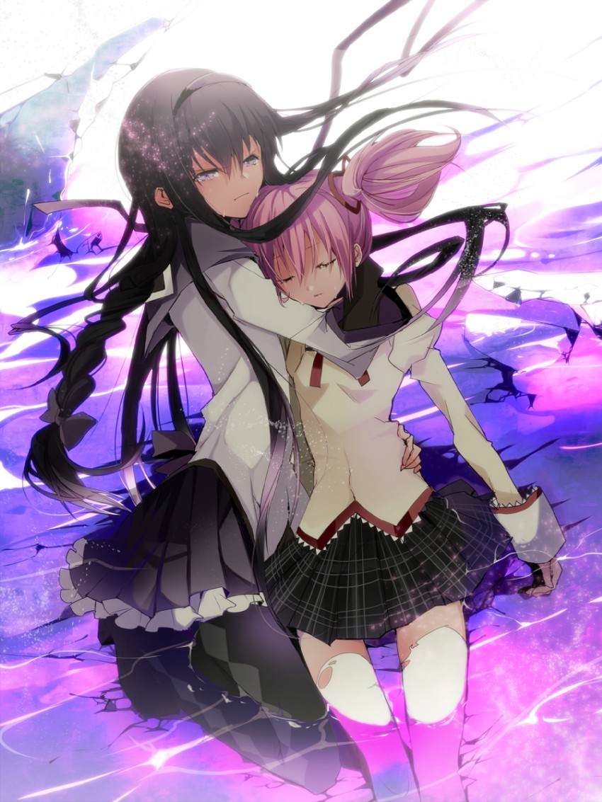 akemi homura and kaname madoka (mahou shoujo madoka magica) drawn by manyako_(mohumohu)