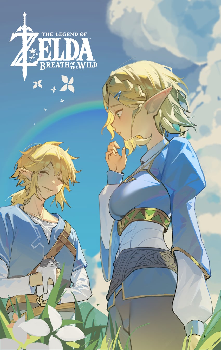 link and princess zelda (the legend of zelda and 1 more) drawn by zhimalin_da