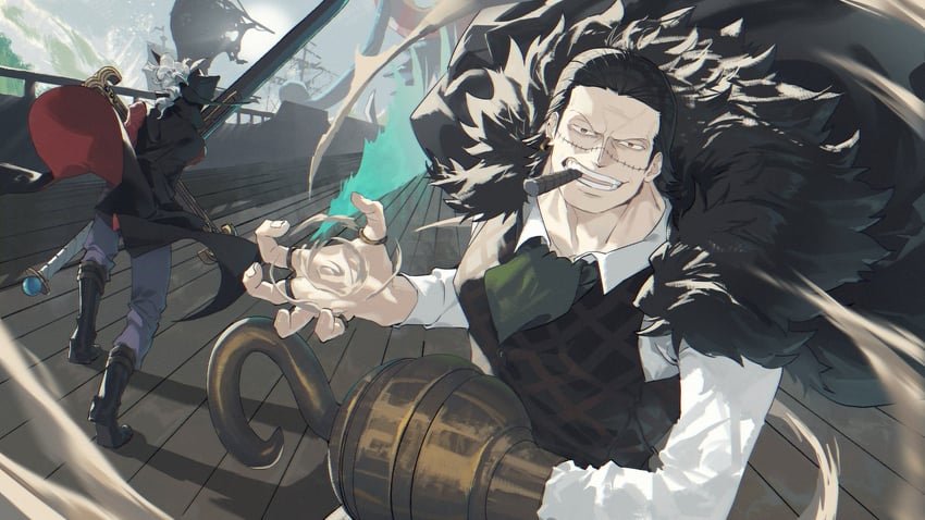 crocodile and dracule mihawk (one piece) drawn by cotton_(lana_de_lingo)