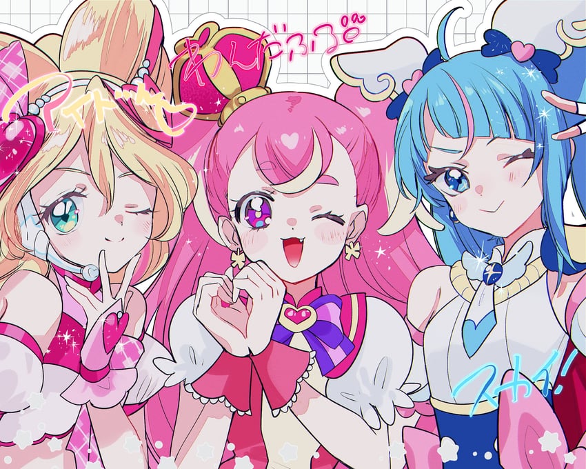 sora harewataru, cure sky, inukai komugi, cure wonderful, sakura uta, and 1 more (precure and 3 more) drawn by asako_(itiba)