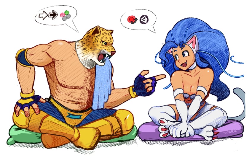 felicia and king (darkstalkers and 1 more) drawn by michafrar