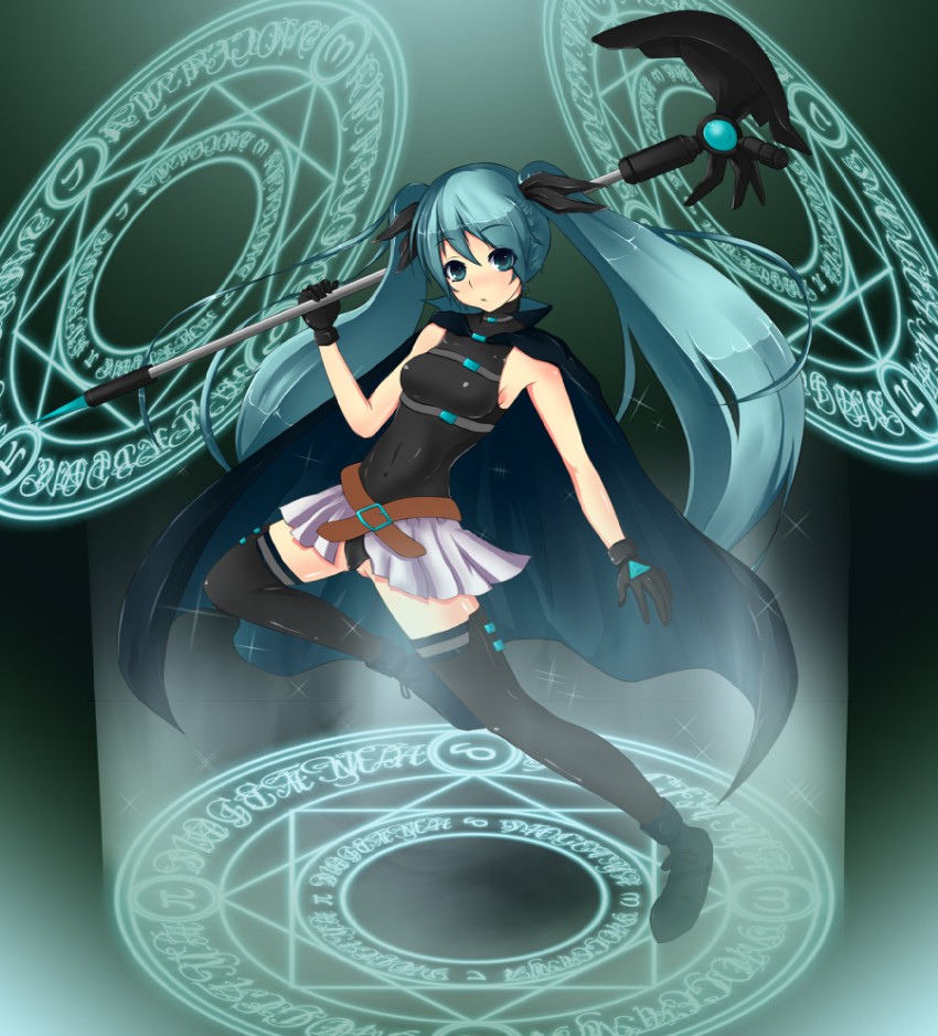 hatsune miku, fate testarossa, and bardiche (vocaloid and 3 more) drawn by celli