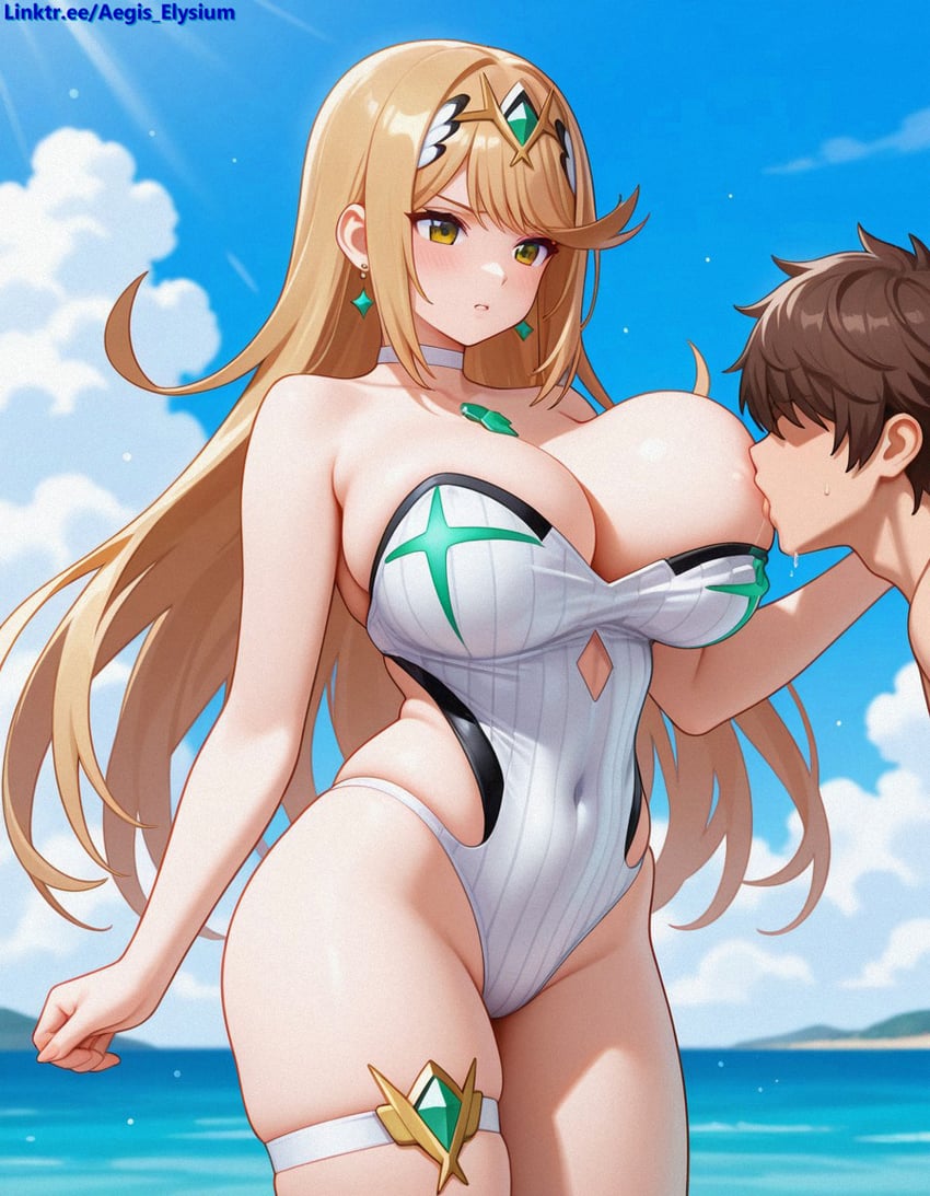 rex and mythra (xenoblade chronicles and 1 more) drawn by aegis_elysium