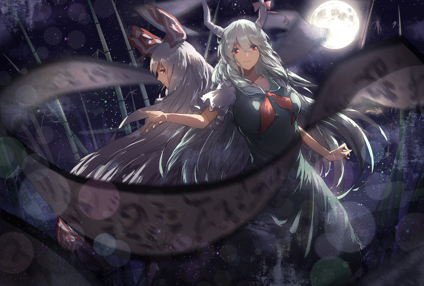 fujiwara no mokou, kamishirasawa keine, and ex-keine (touhou) drawn by congming_lan