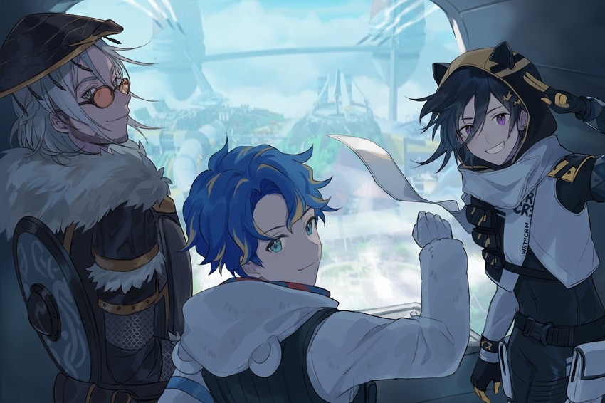 wraith, astel leda, kanade izuru, bloodhound, arurandeisu, and 4 more (apex legends and 1 more) drawn by riri_zuran