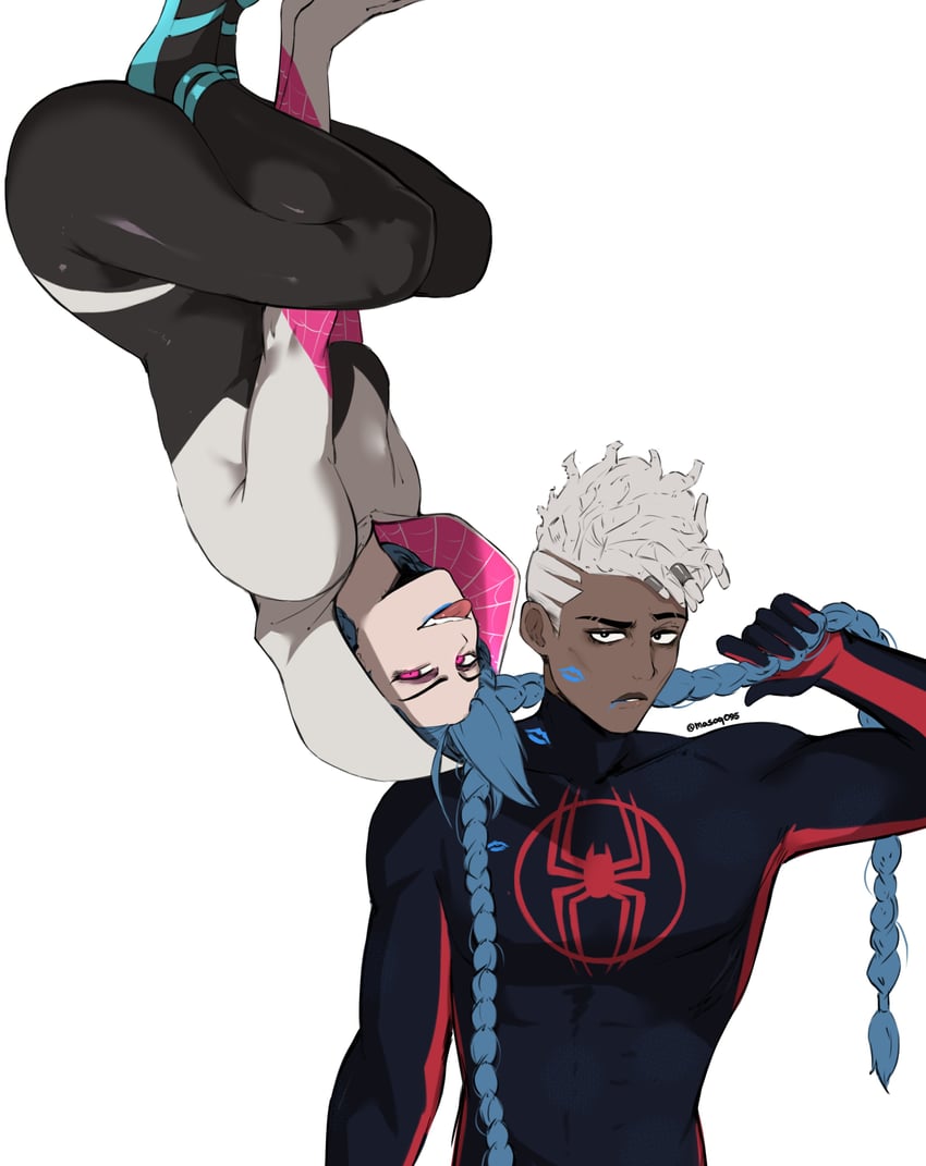 jinx, spider-gwen, ekko, and spider-man (league of legends and 5 more) drawn by masoq