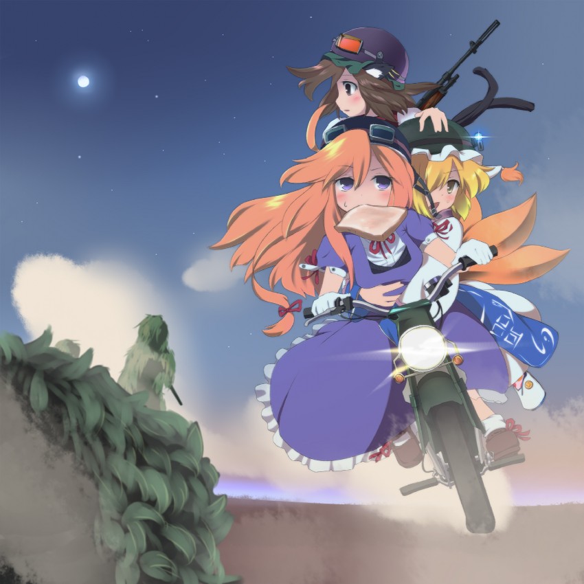 yakumo yukari, yakumo ran, and chen (touhou) drawn by hakomugi