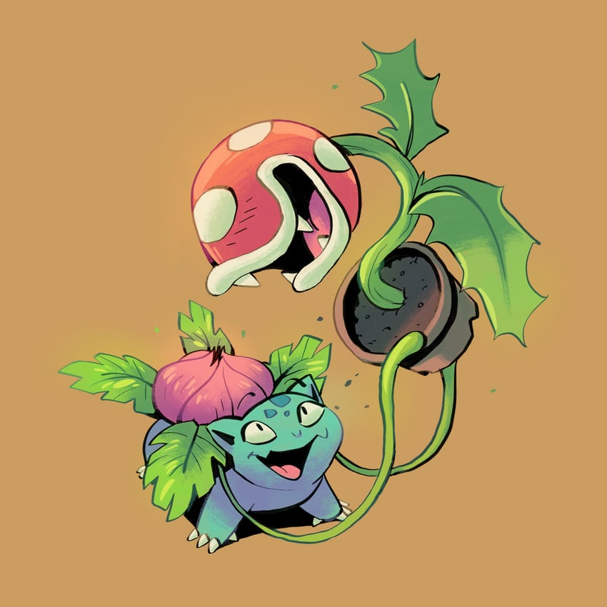 ivysaur and piranha plant (pokemon and 2 more) drawn by karzahnii