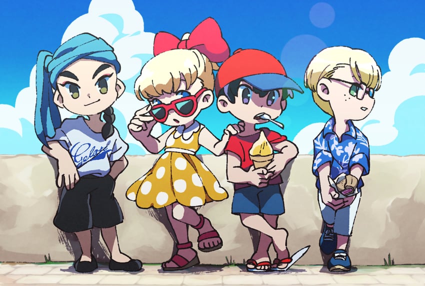 ness, paula, jeff andonuts, and poo (mother and 1 more) drawn by ukata