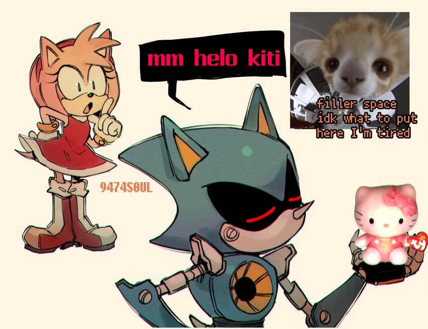 amy rose, hello kitty, and metal sonic (sonic and 2 more) drawn by 9474s0ul