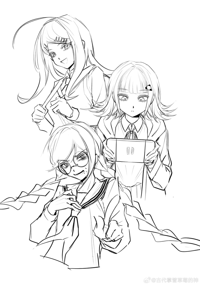 nanami chiaki, akamatsu kaede, and fukawa toko (danganronpa and 3 more) drawn by mei_(weibo_7809915323)