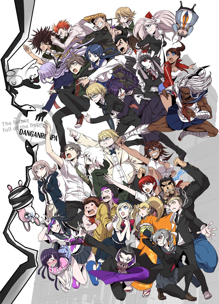 nanami chiaki, komaeda nagito, hinata hajime, kirigiri kyoko, enoshima junko, and 27 more (danganronpa and 3 more) drawn by asu_(asoras)