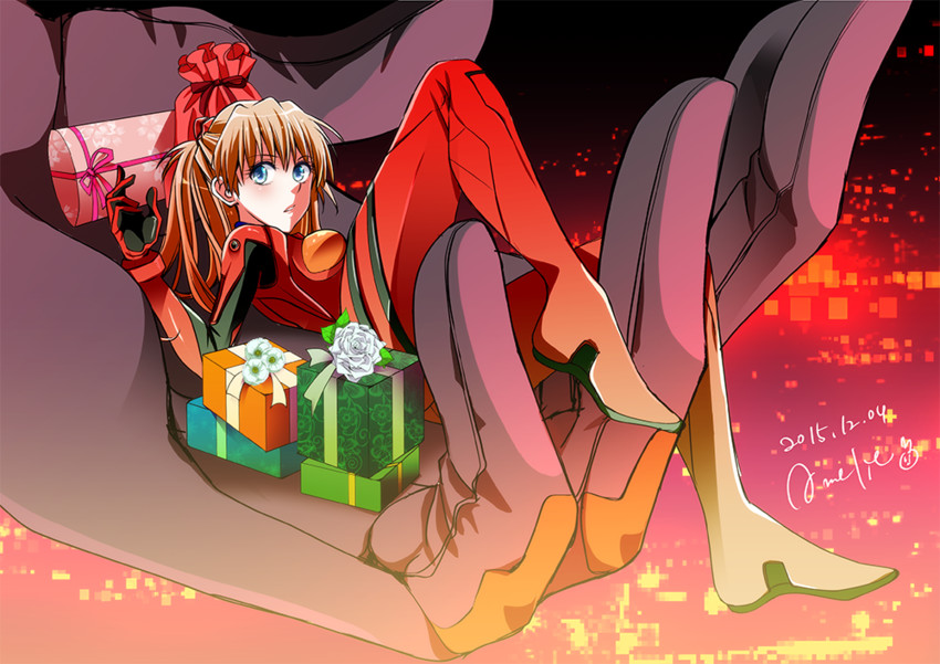 souryuu asuka langley and eva 02 (neon genesis evangelion) drawn by amelie