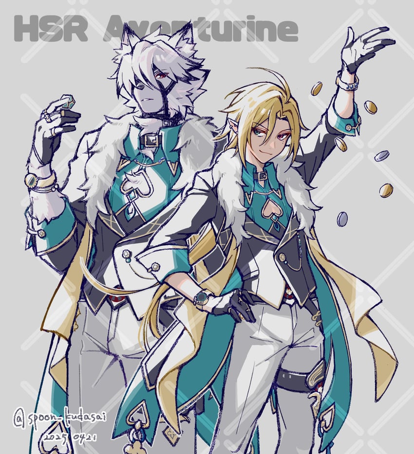 aventurine, von lycaon, and hugo vlad (honkai and 3 more) drawn by washidake