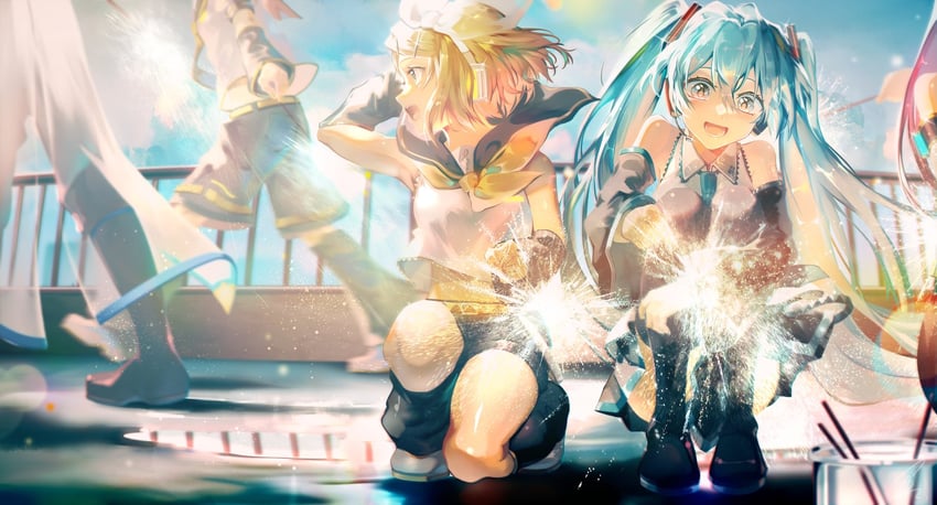 hatsune miku, kagamine rin, kagamine len, megurine luka, and kaito (vocaloid) drawn by saihate_(d3)