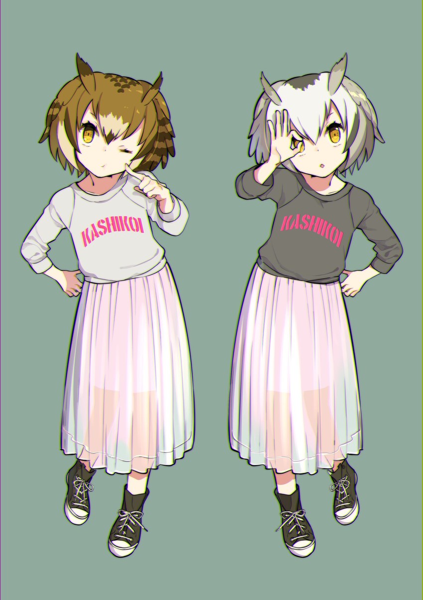 northern white-faced owl and eurasian eagle owl (kemono friends) drawn by omucchan_(omutyuan)