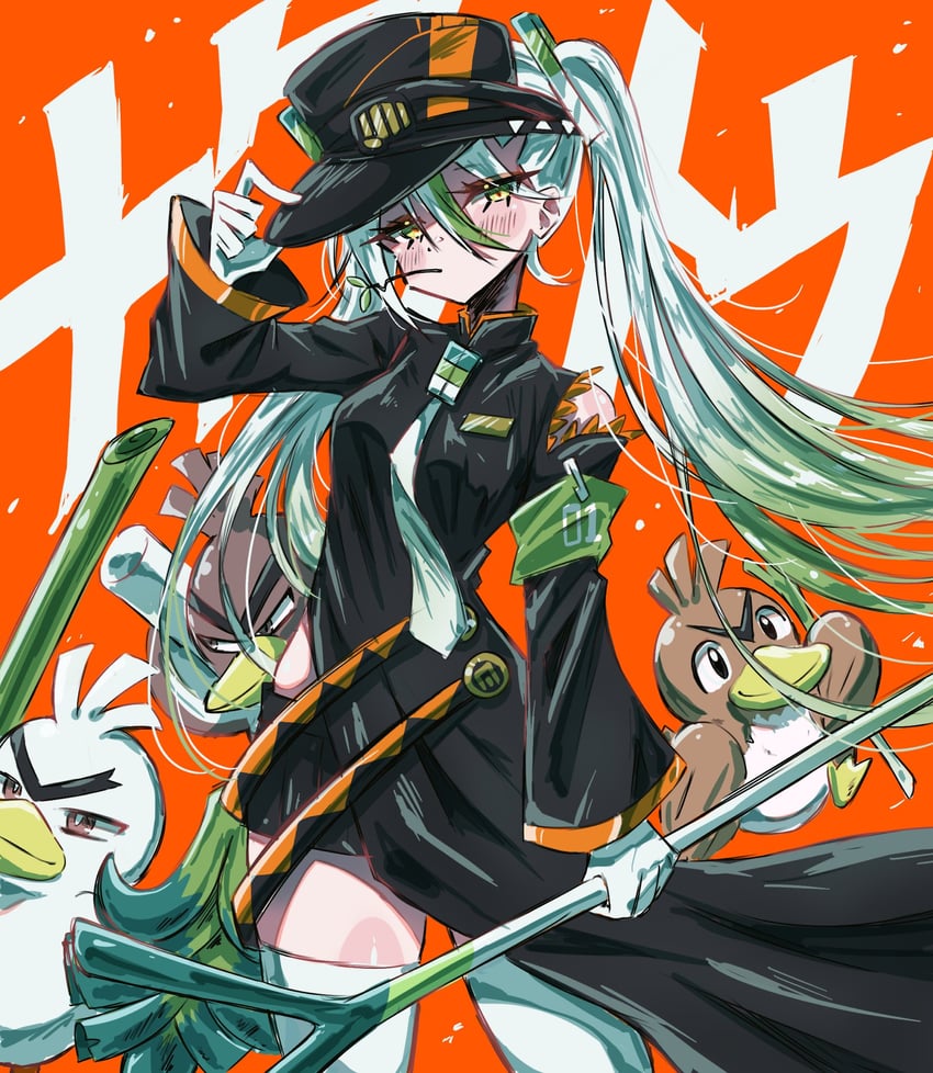hatsune miku, sirfetch'd, farfetch'd, fighting miku, and galarian farfetch'd (pokemon and 2 more) drawn by usa_(usagi_minku)