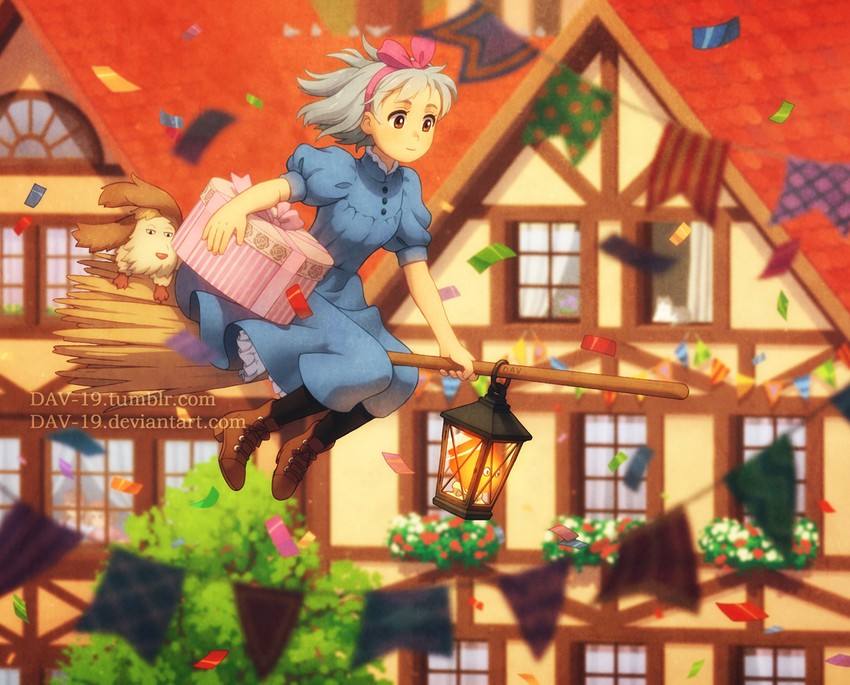 kiki, sophie hatter, calcifer, and heen (studio ghibli and 2 more) drawn by dav-19