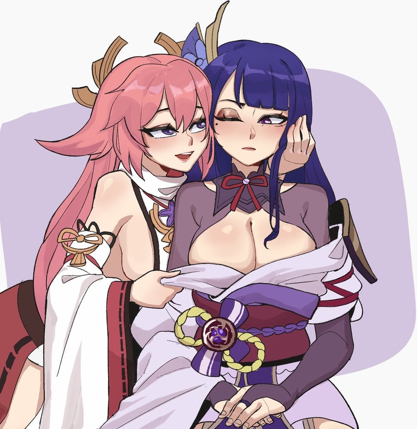 raiden shogun and yae miko (genshin impact) drawn by hyyun_ho