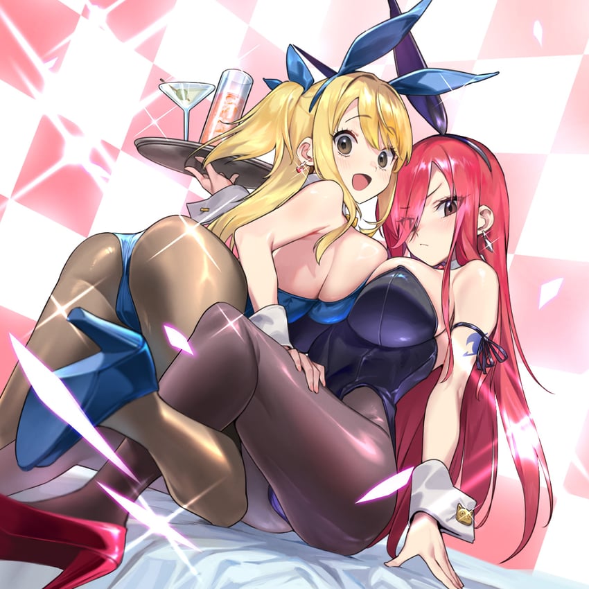 lucy heartfilia and erza scarlet (fairy tail) drawn by nonco