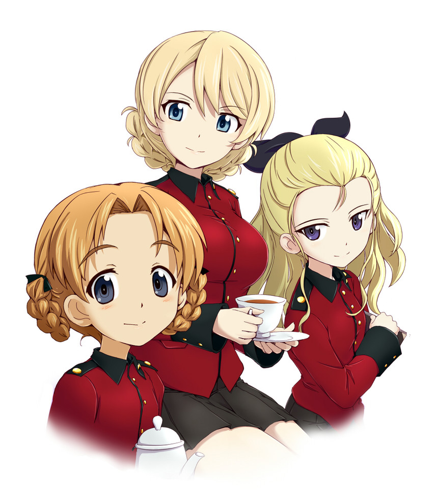 darjeeling, orange pekoe, and assam (girls und panzer) drawn by sasaki_akira_(ugc)
