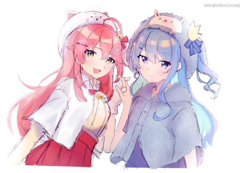 hoshimachi suisei, sakura miko, and 35p (hololive) drawn by ruby_(rubyneko1028)