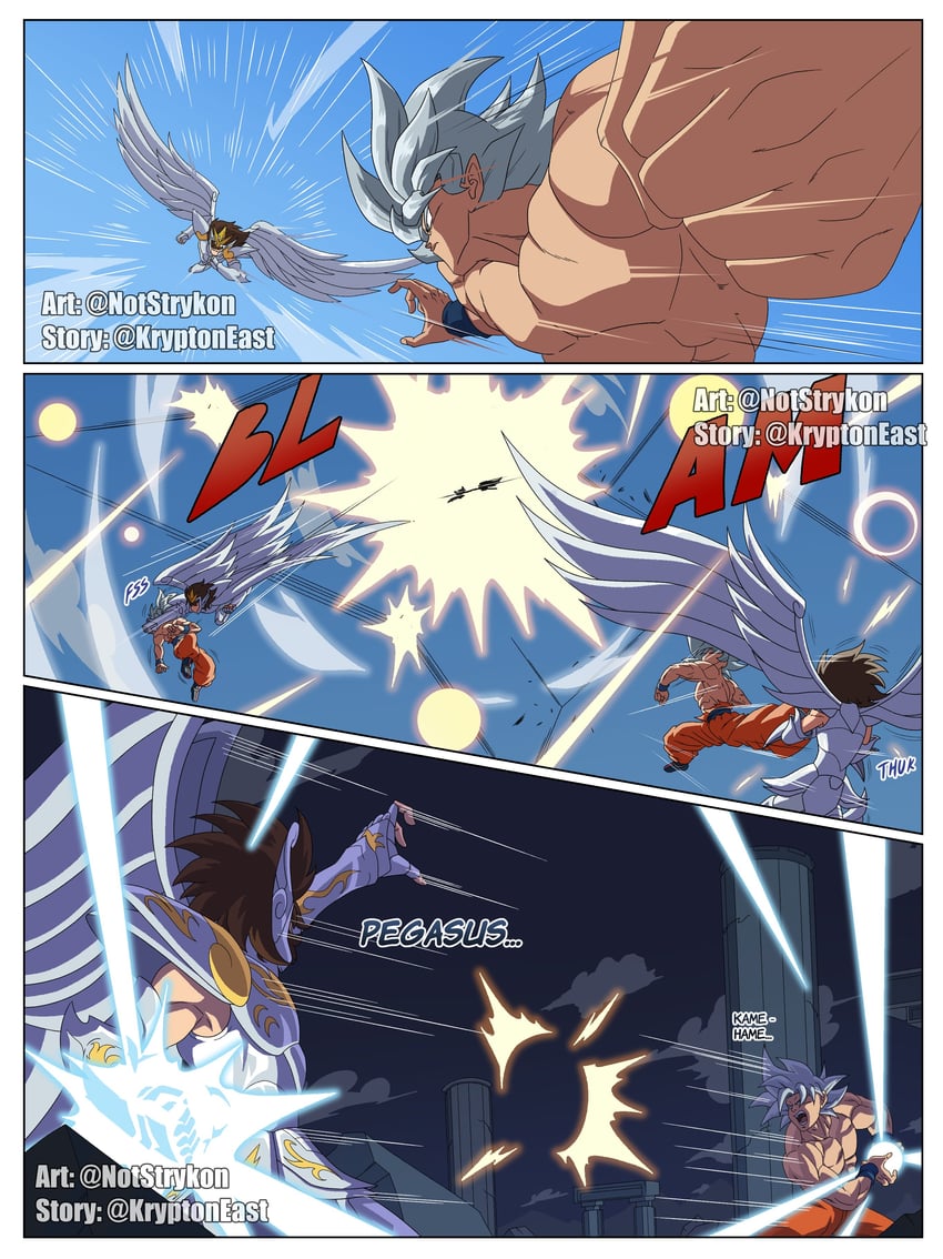 son goku and pegasus seiya (dragon ball and 2 more) drawn by notstrykon