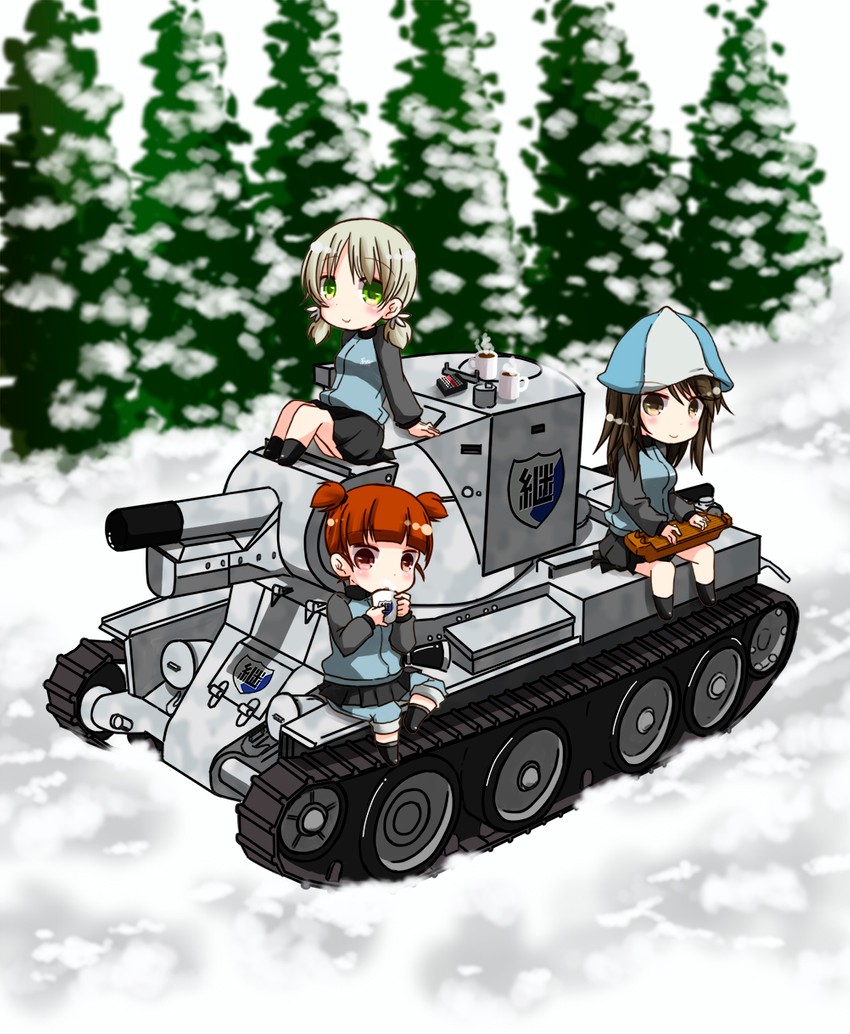 mika, aki, and mikko (girls und panzer) drawn by suomio