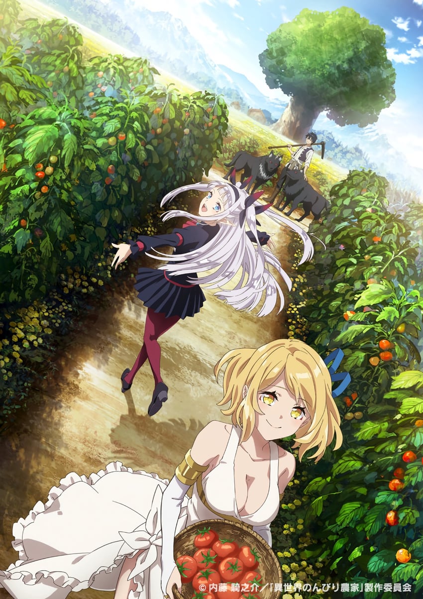 rurushi ru, tia, and machio hiraku (isekai nonbiri nouka) drawn by saitou_yoshiko