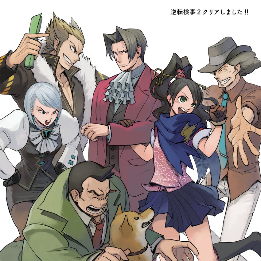 miles edgeworth, franziska von karma, dick gumshoe, kay faraday, eddie fender, and 2 more (ace attorney and 1 more) drawn by coffee_beans_(5offee8eans)