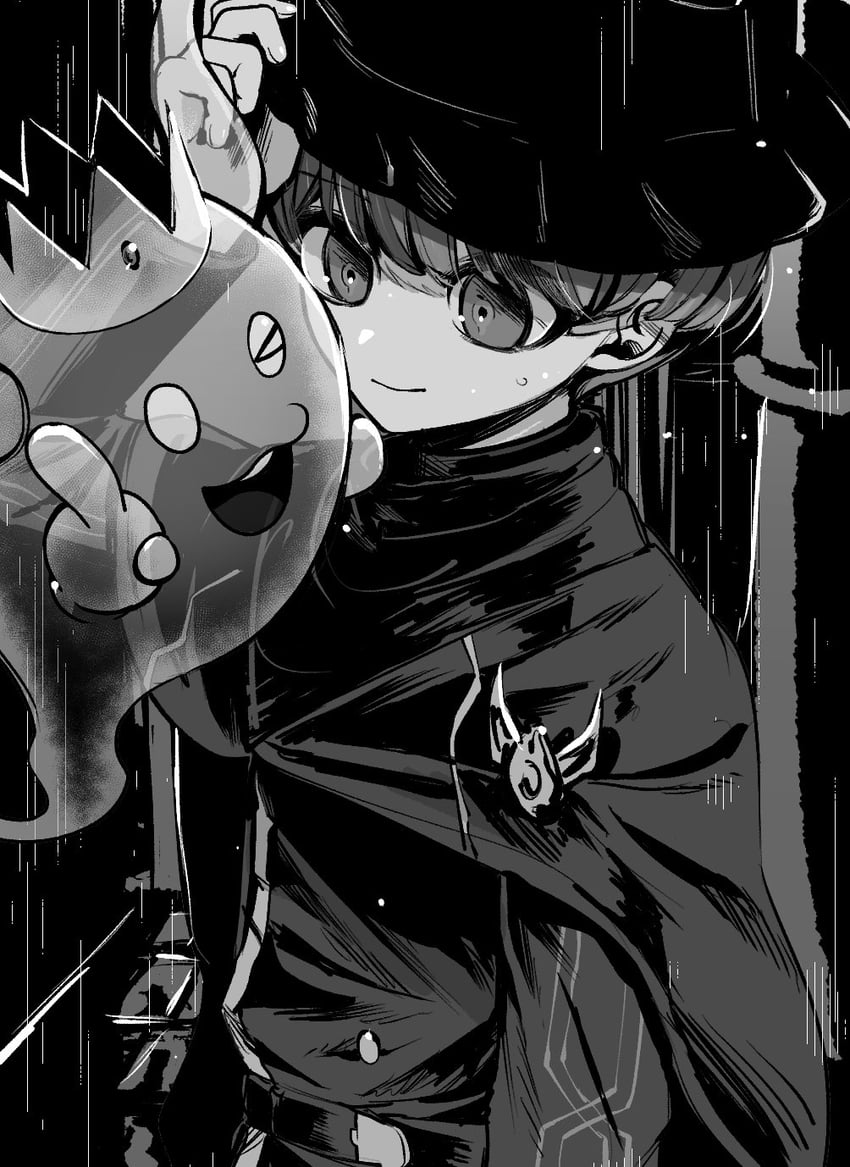 yuma kokohead and shinigami (master detective archives: rain code) drawn by harami_(tanakara_2)
