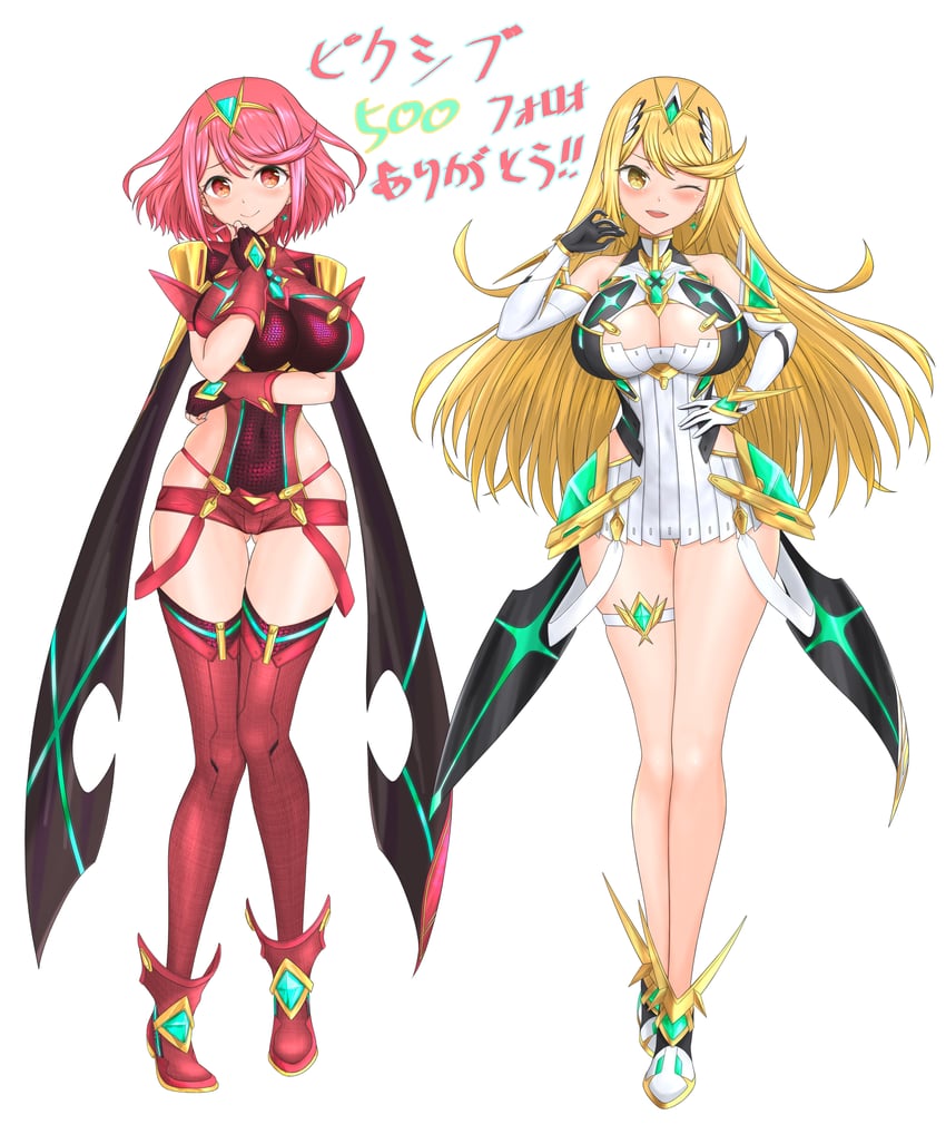 pyra and mythra (xenoblade chronicles and 1 more) drawn by feichu_keju