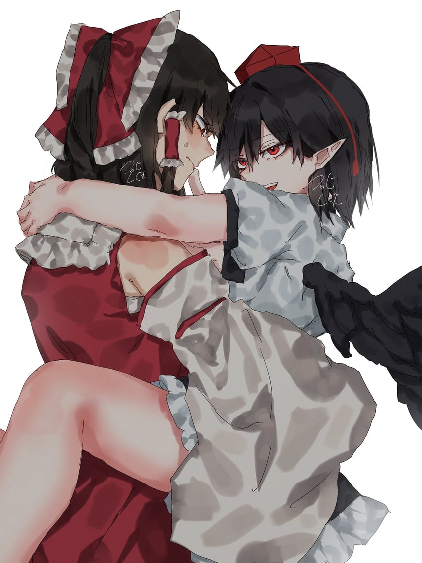 hakurei reimu and shameimaru aya (touhou) drawn by tsuyuji_shigure