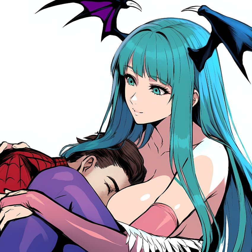 morrigan aensland, spider-man, and peter parker (marvel and 3 more) drawn by depravedtsunami
