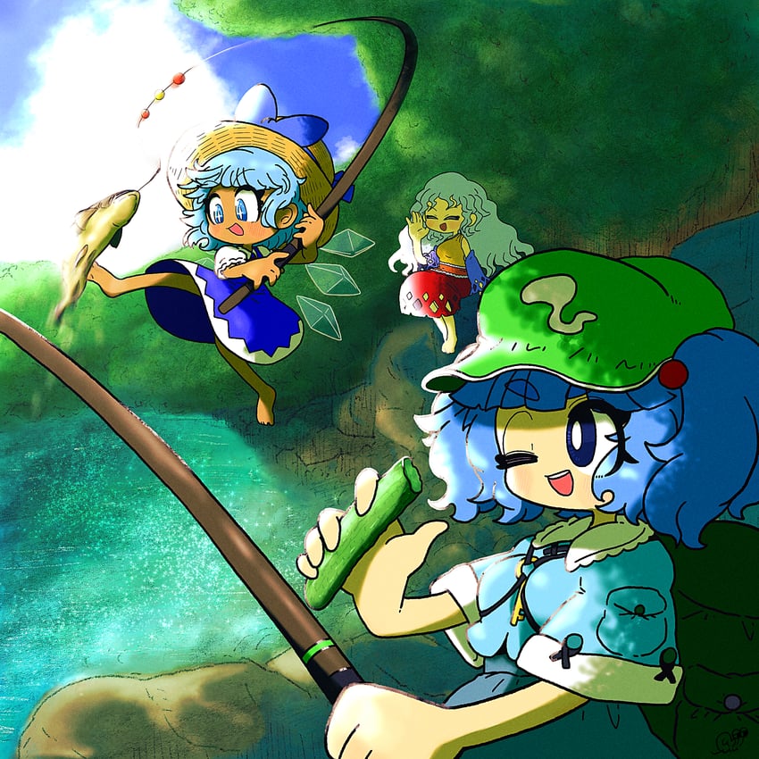cirno, kawashiro nitori, and sakata nemuno (touhou and 1 more) drawn by muimui_(4242564muimui)