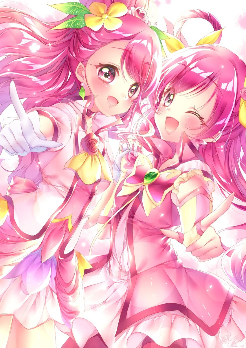 yumehara nozomi, hanadera nodoka, cure dream, and cure grace (precure and 3 more) drawn by touki_matsuri