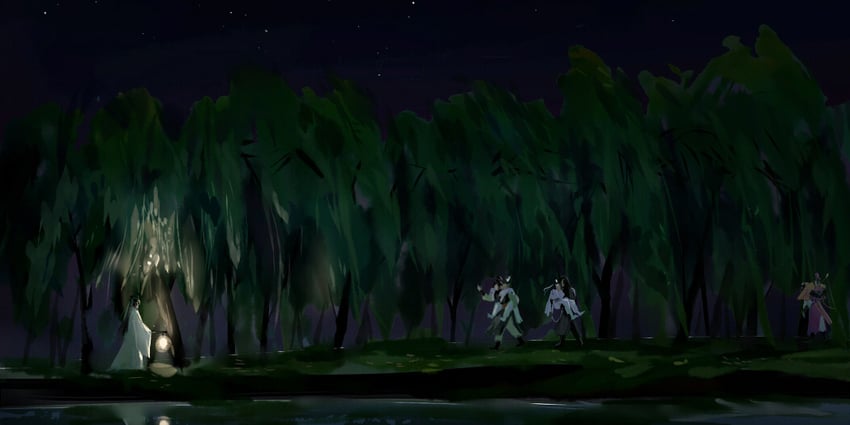 wei wuxian, lan wangji, lan sizhui, jiang cheng, jin ling, and 2 more (modao zushi) drawn by xianduguaitan