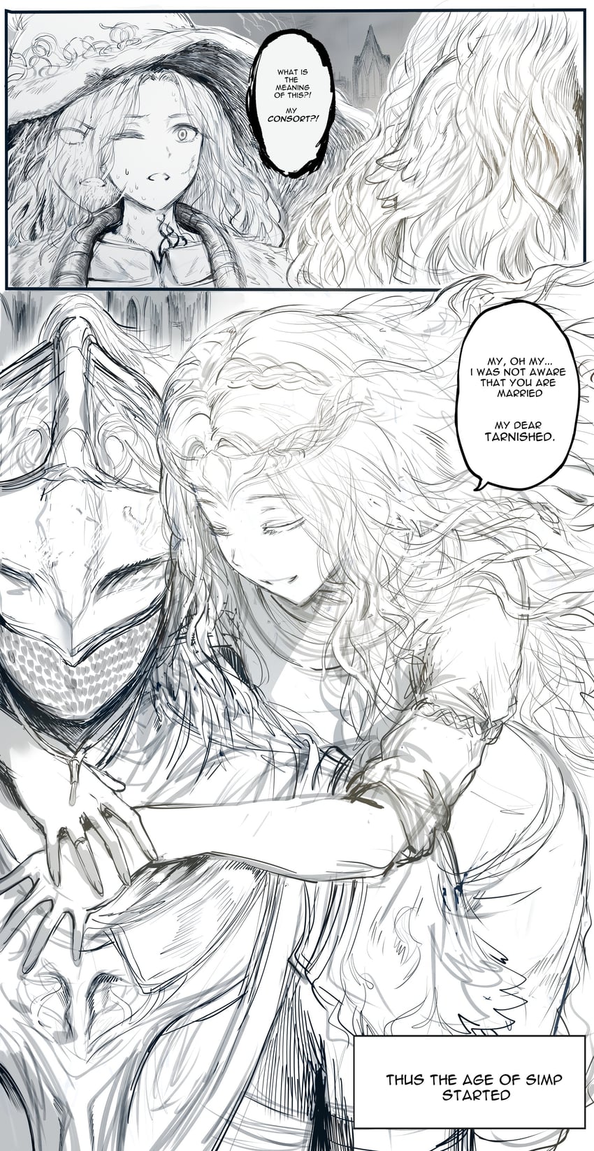 ranni the witch, tarnished, miquella, and bloody wolf (elden ring and 1 more) drawn by hews