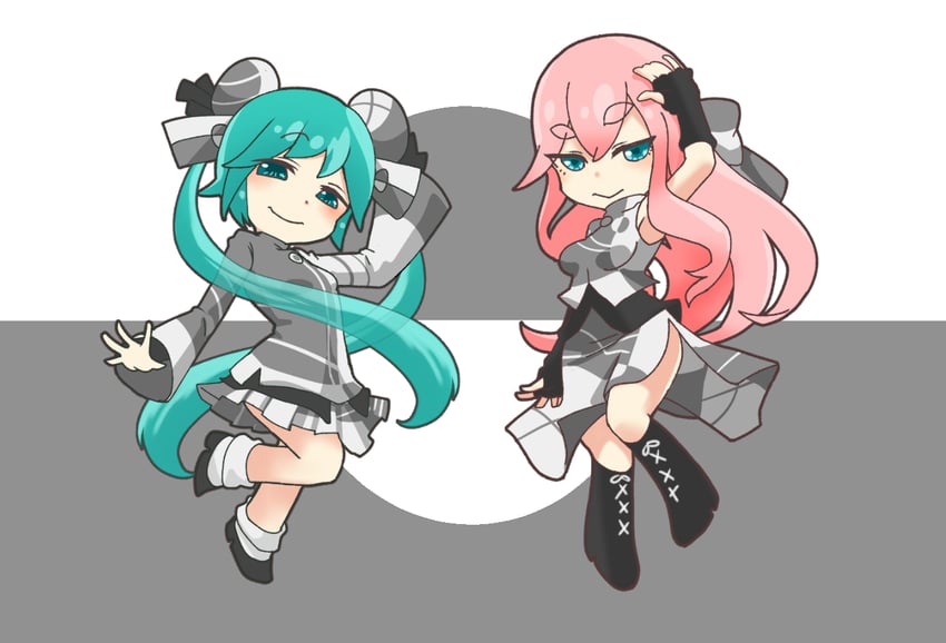 hatsune miku and megurine luka (vocaloid and 2 more) drawn by tomiro