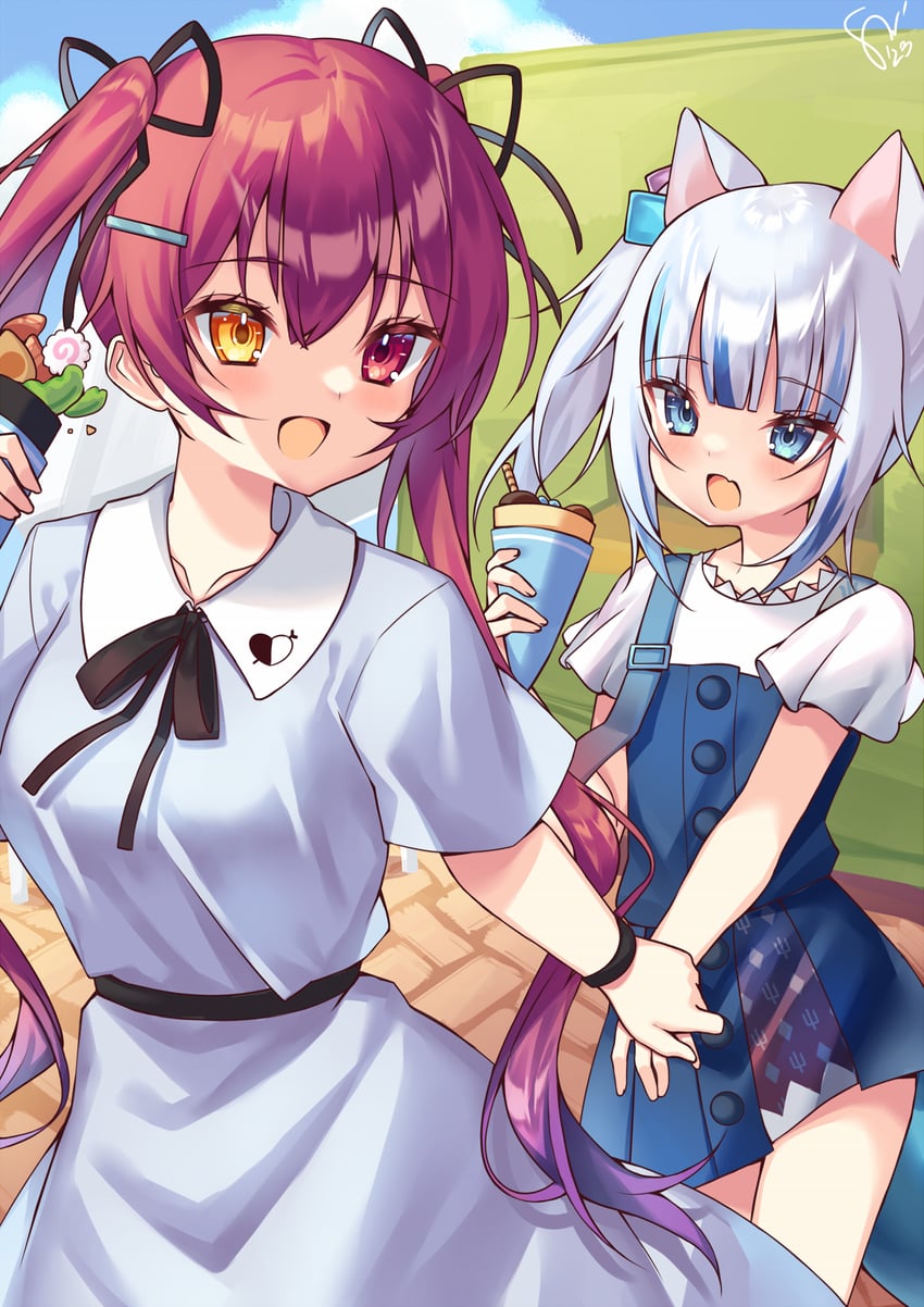 gawr gura and houshou marine (hololive and 2 more) drawn by watashishi