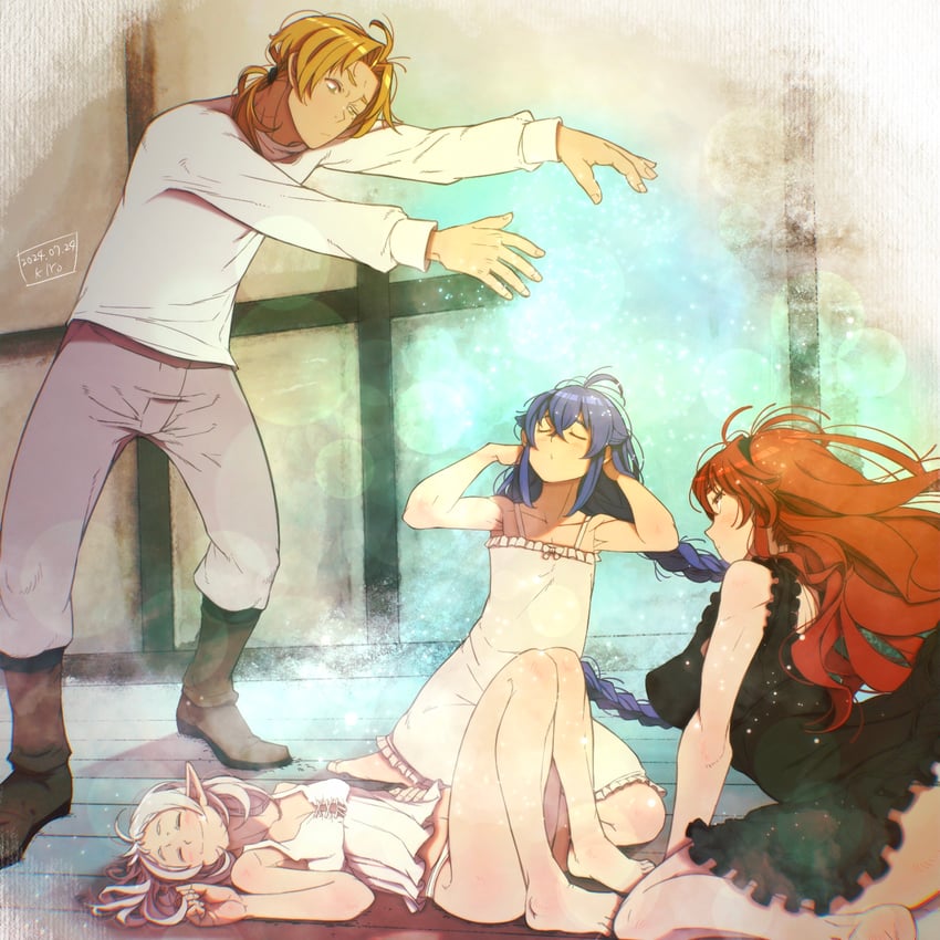 roxy migurdia, eris greyrat, sylphiette, and rudeus greyrat (mushoku tensei) drawn by kiyo_(a_sam_ko)