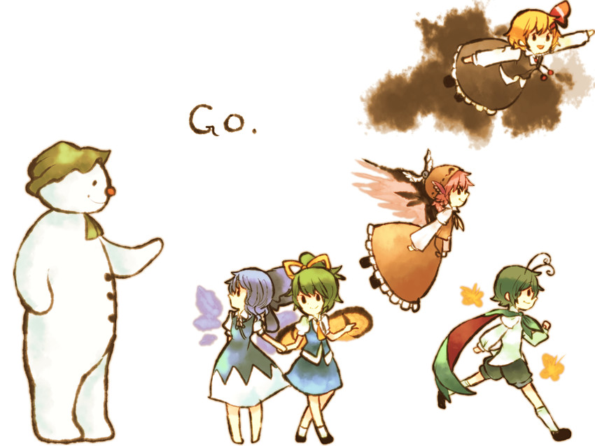 cirno, rumia, mystia lorelei, daiyousei, and wriggle nightbug (touhou and 1 more) drawn by itomugi-kun