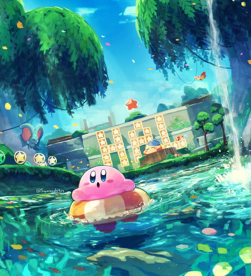 kirby, bandana waddle dee, elfilin, morpho knight, and awoofy (kirby and 2 more) drawn by suyasuyabi