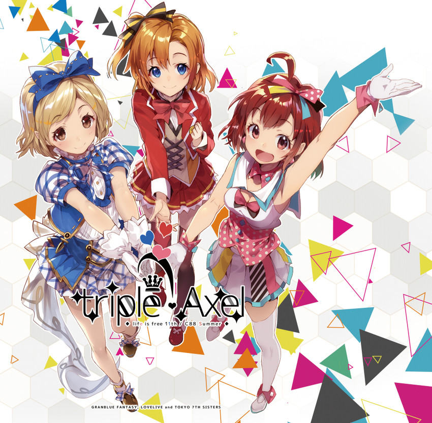kosaka honoka, djeeta, and kasukabe haru (love live! and 4 more) drawn by shirabi
