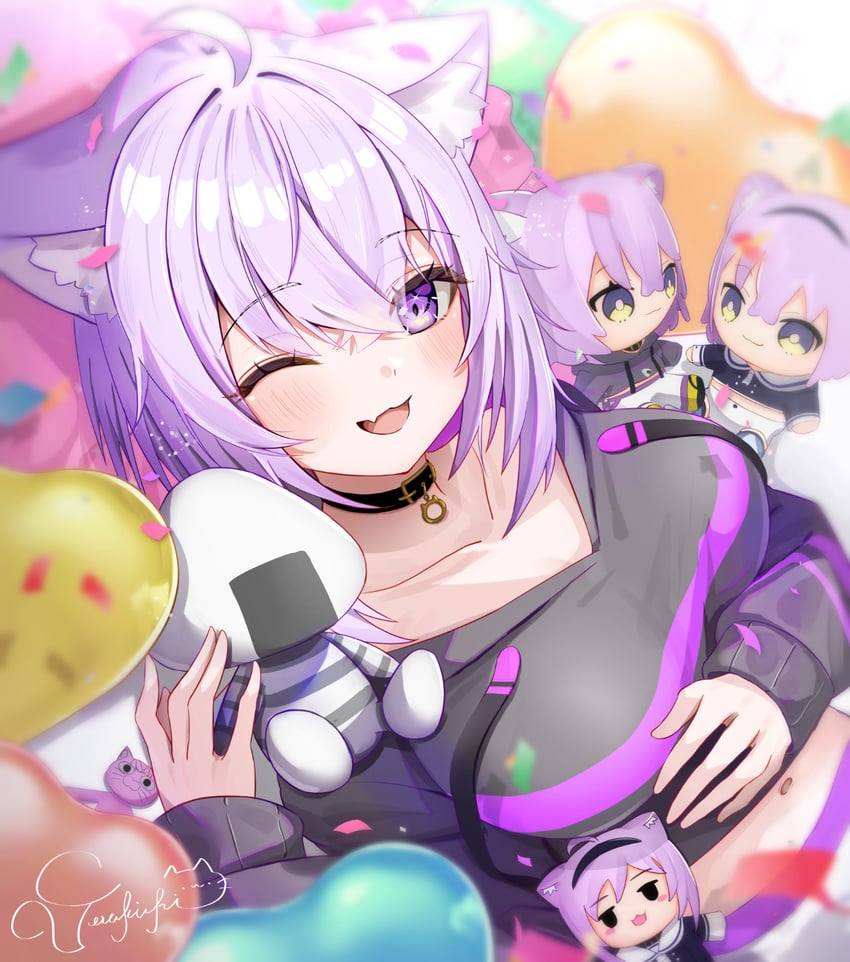 nekomata okayu, onigirya, and okanyan (hololive) drawn by torakichi_888