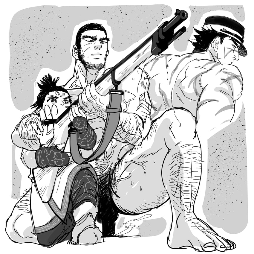 sugimoto saichi, tanigaki genjirou, and cikapasi (golden kamuy) drawn by wrrmfla