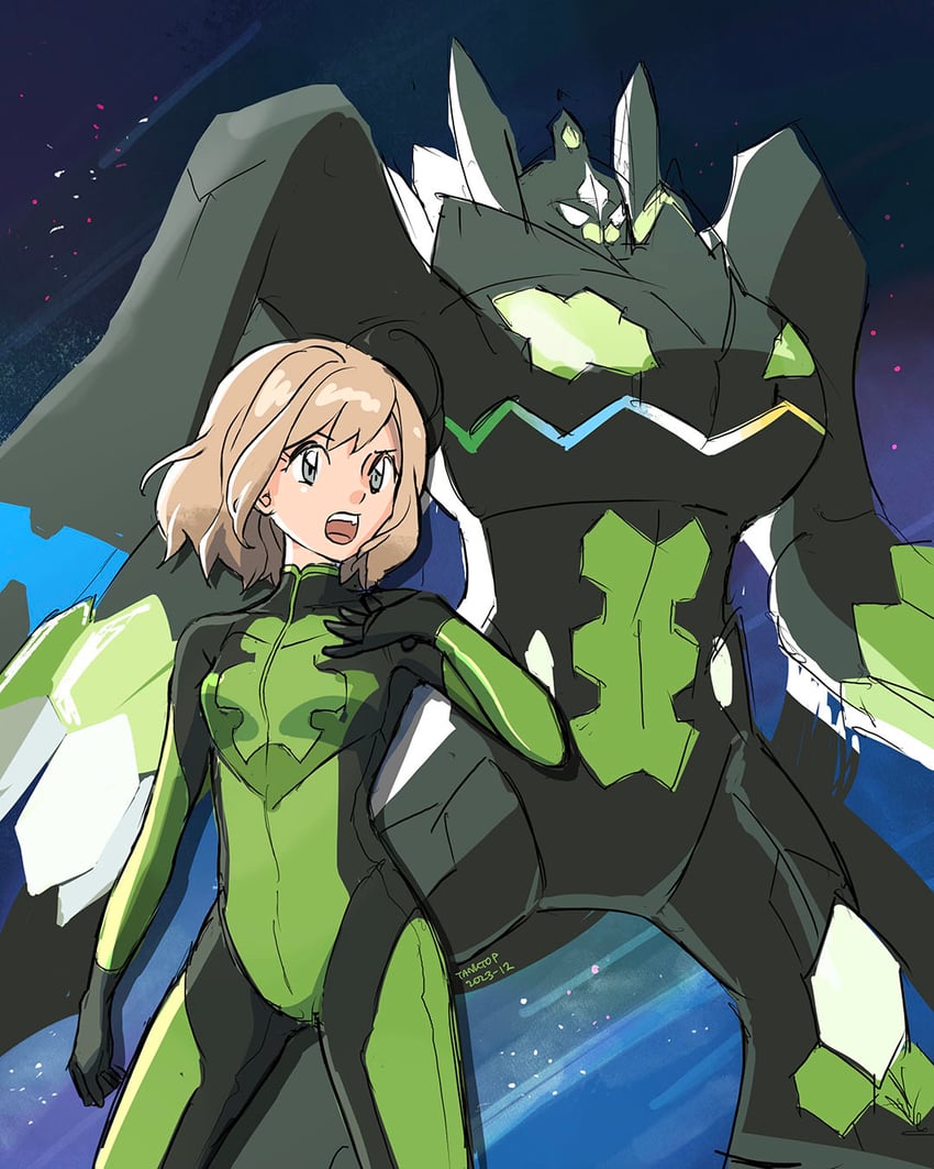 serena and zygarde (pokemon and 1 more) drawn by hjay