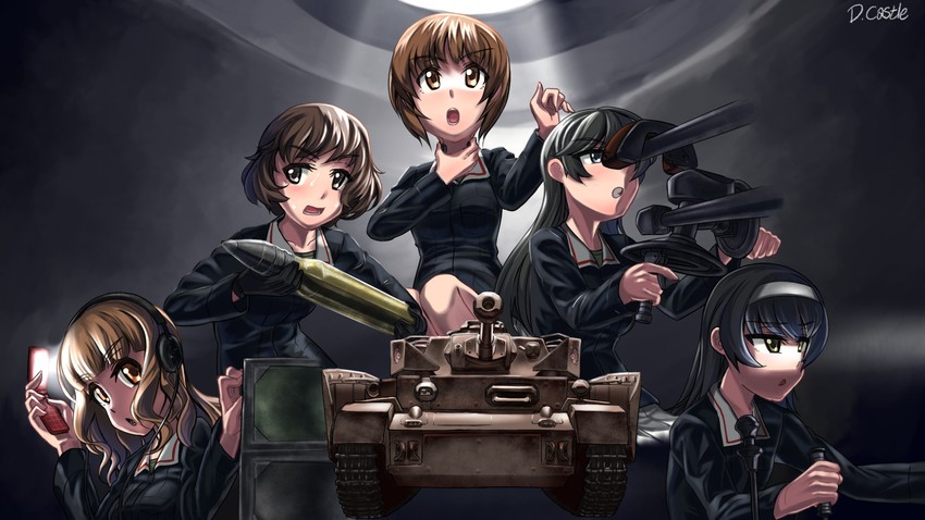 nishizumi miho, akiyama yukari, takebe saori, reizei mako, and isuzu hana (girls und panzer) drawn by dragoncastle