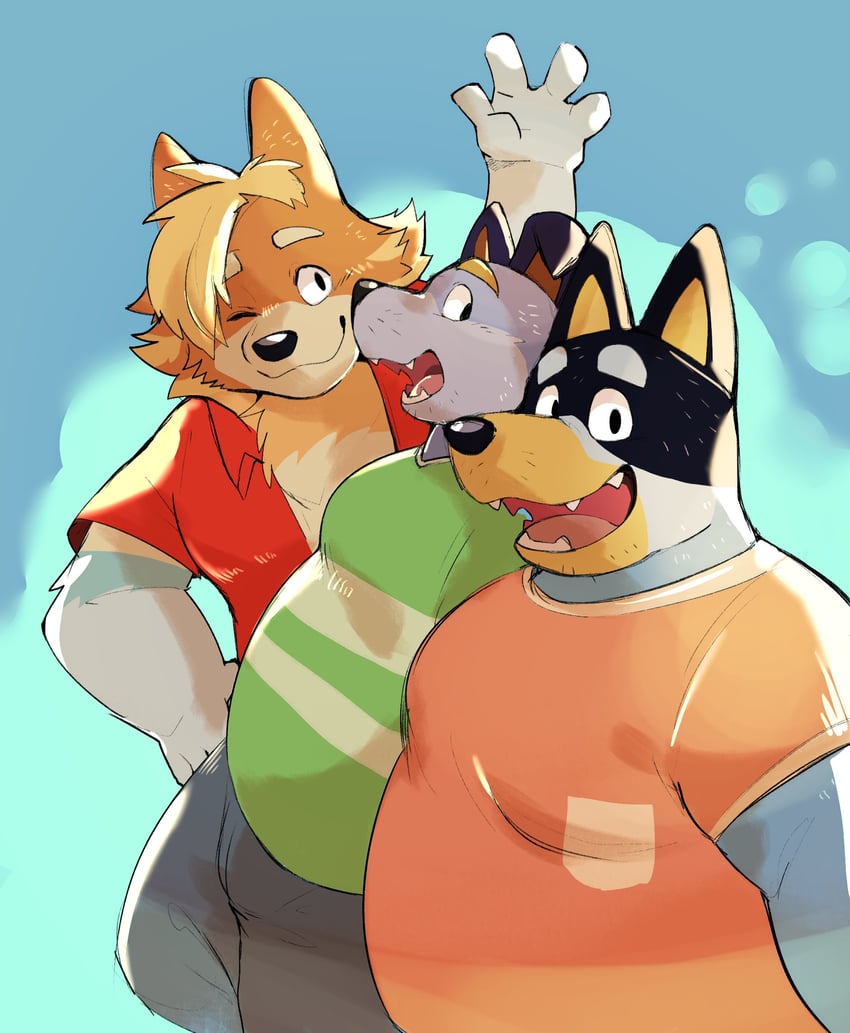 bandit heeler, stripe heeler, and rad heeler (bluey) drawn by gintyatyatyatya