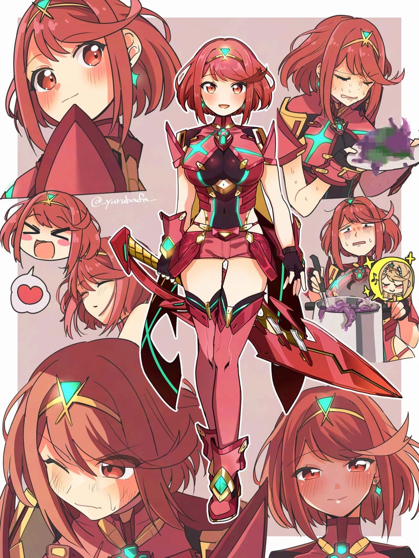 pyra and mythra (xenoblade chronicles and 1 more) drawn by bafarin